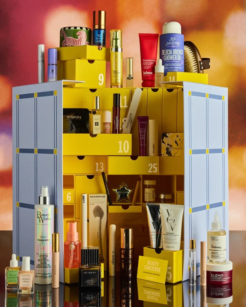 Адвент-календарь Selfridges Beauty 2026: жёлтые ящички с косметикой